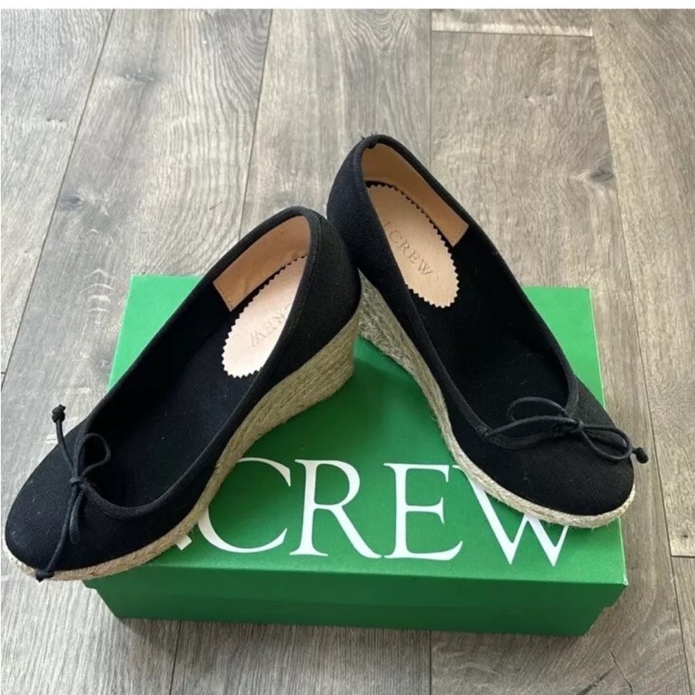 New J. Crew Women’s Black Espadrille Ballet Pump with Bow size 6.5 Made in Spain